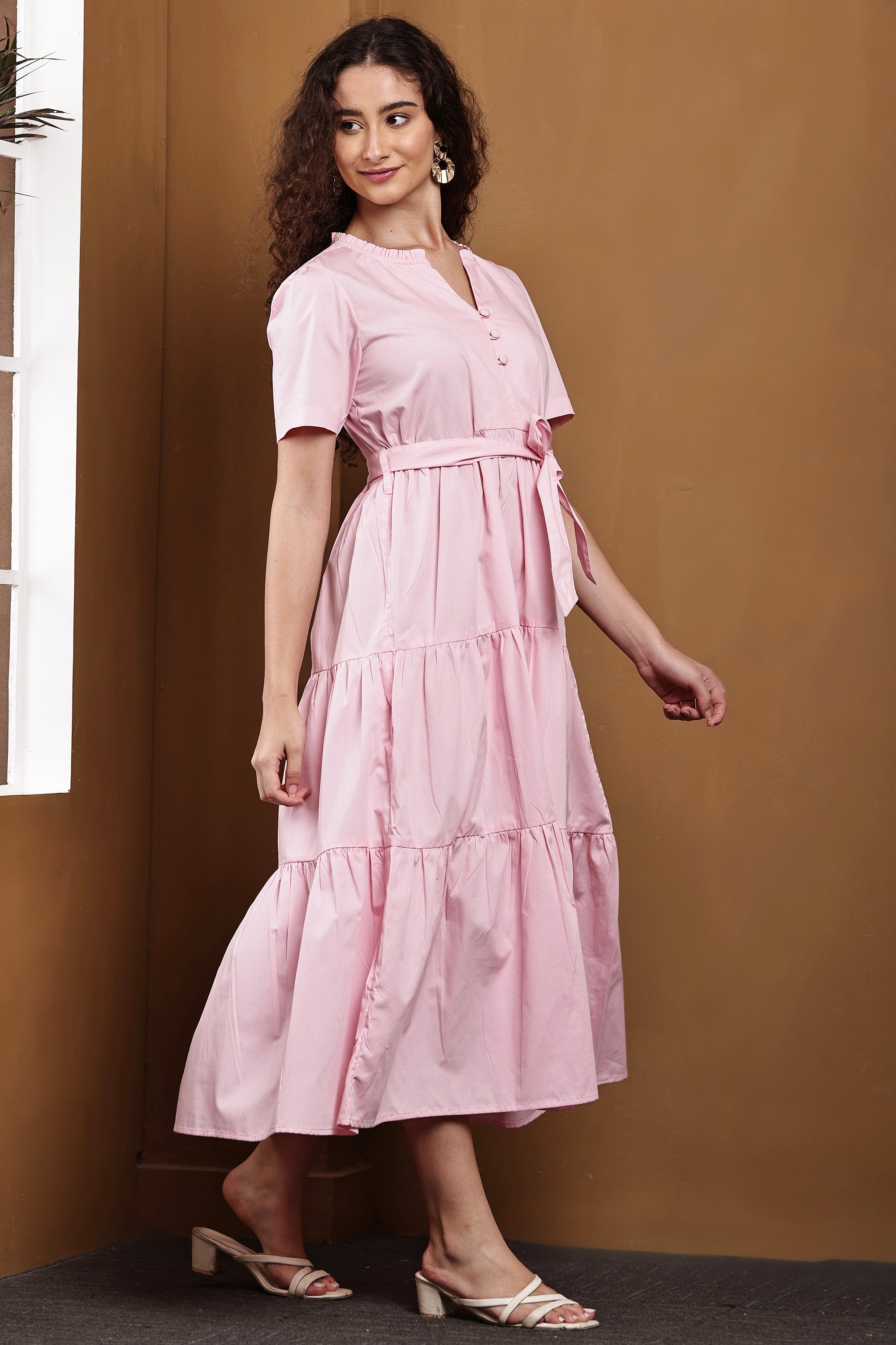Elise Blush Pink Tiered Maxi Dress - Side View
