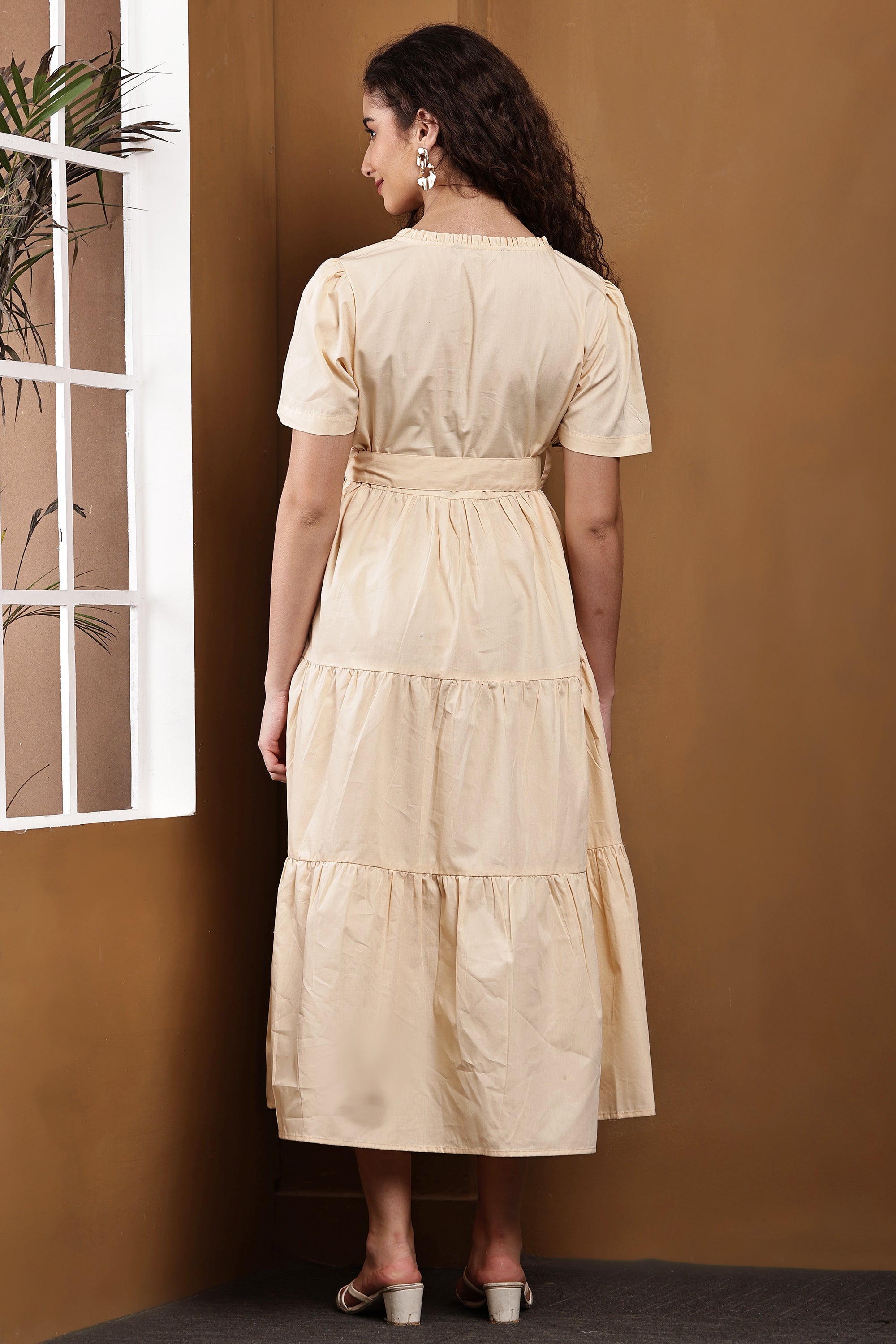 Seren Dune Beige Tiered Maxi Dress - Back View