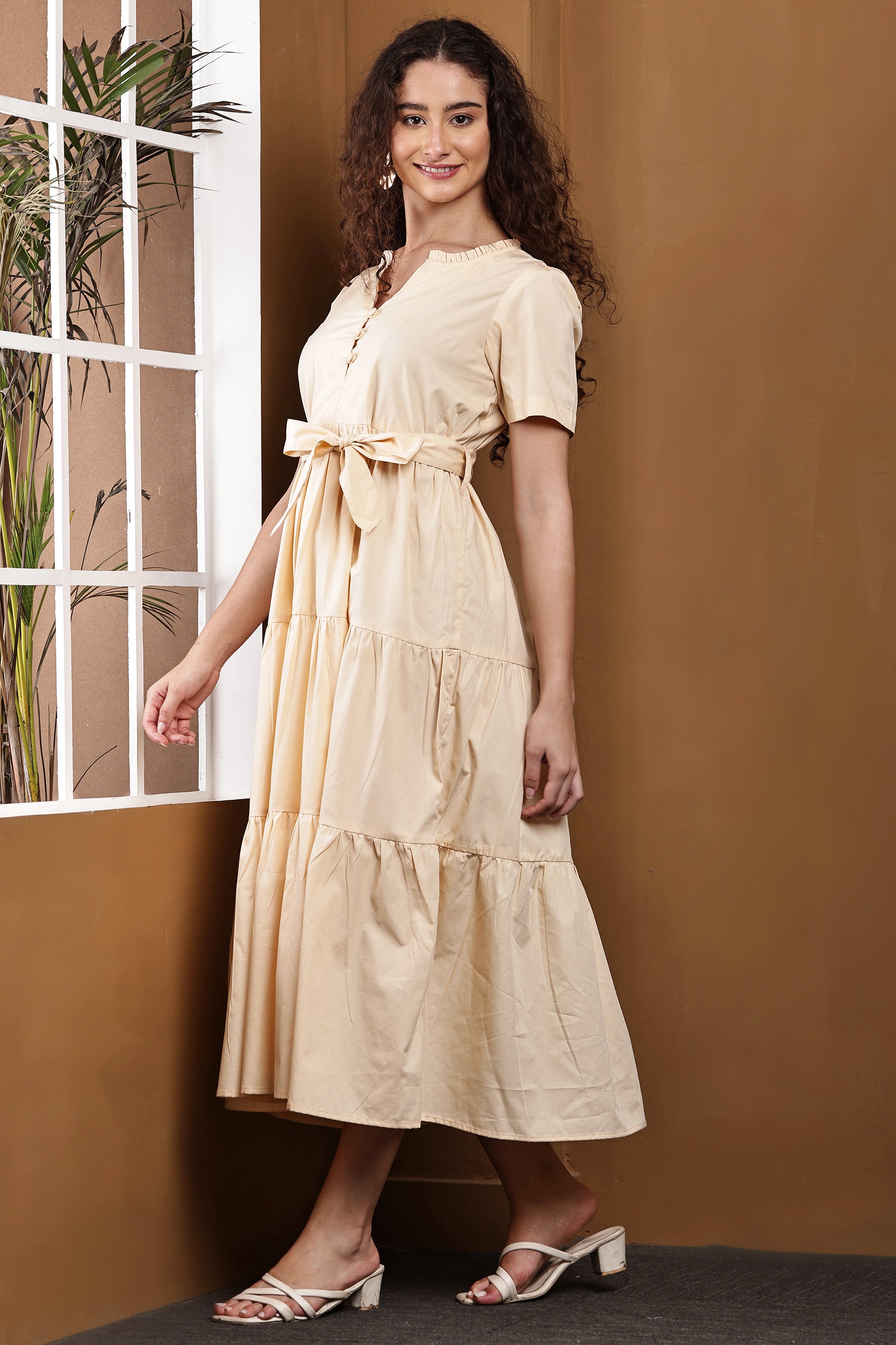 Seren Dune Beige Tiered Maxi Dress - Side View