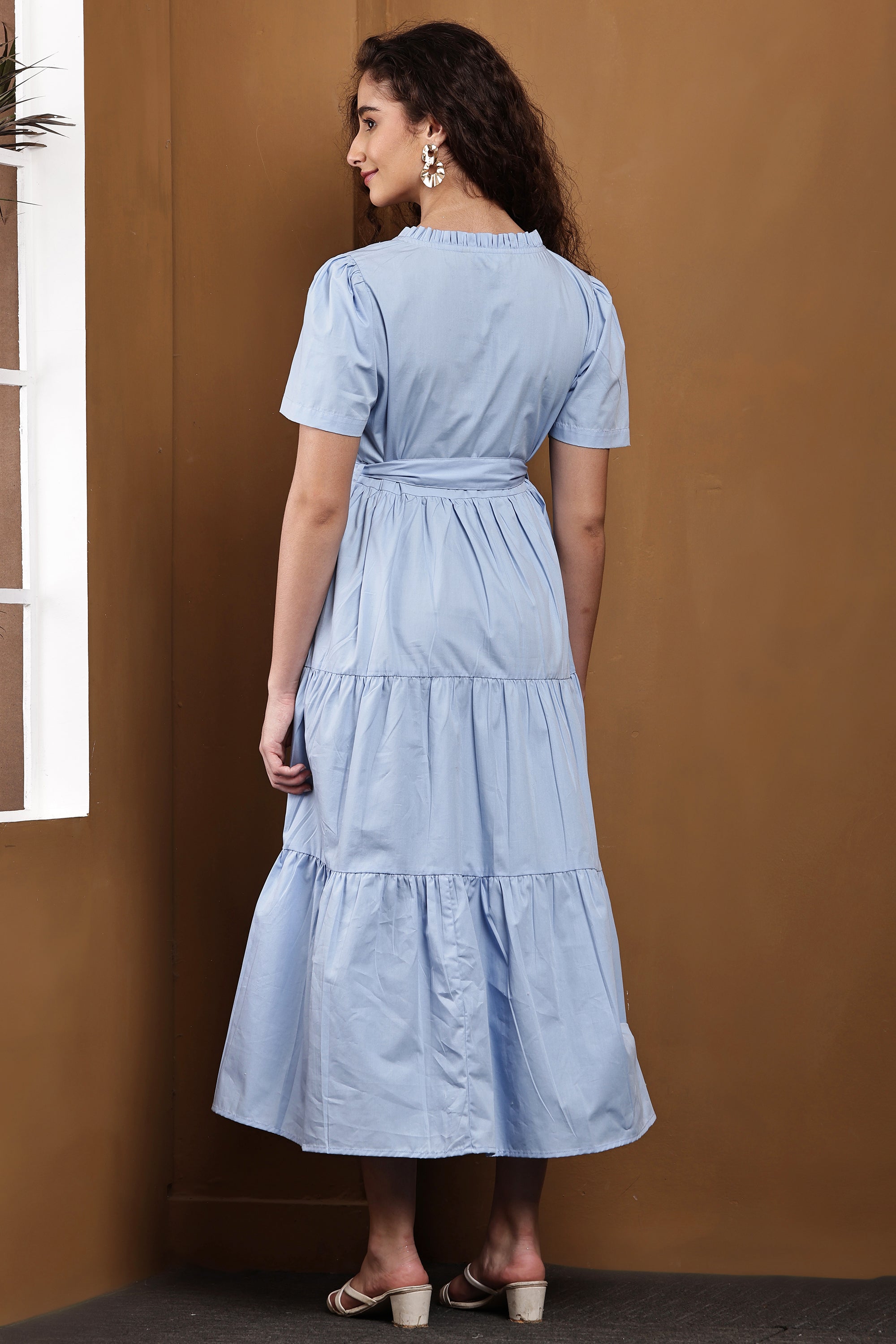 Liora Mist Sky Blue Tiered Maxi Dress - Back View