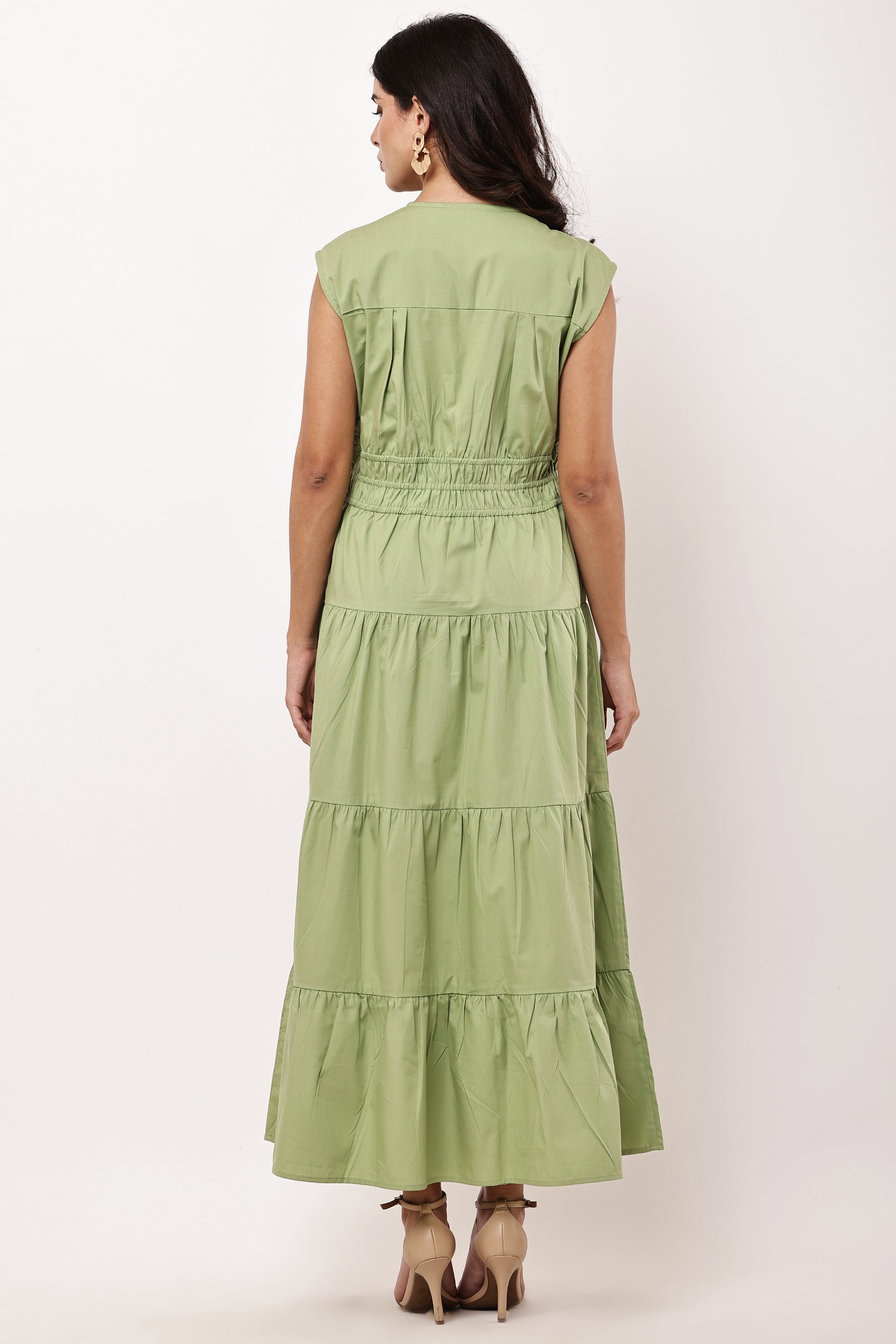 Selena Sage Green Maxi Dress | 100% Cotton V-Neck | Women's Summer Dress