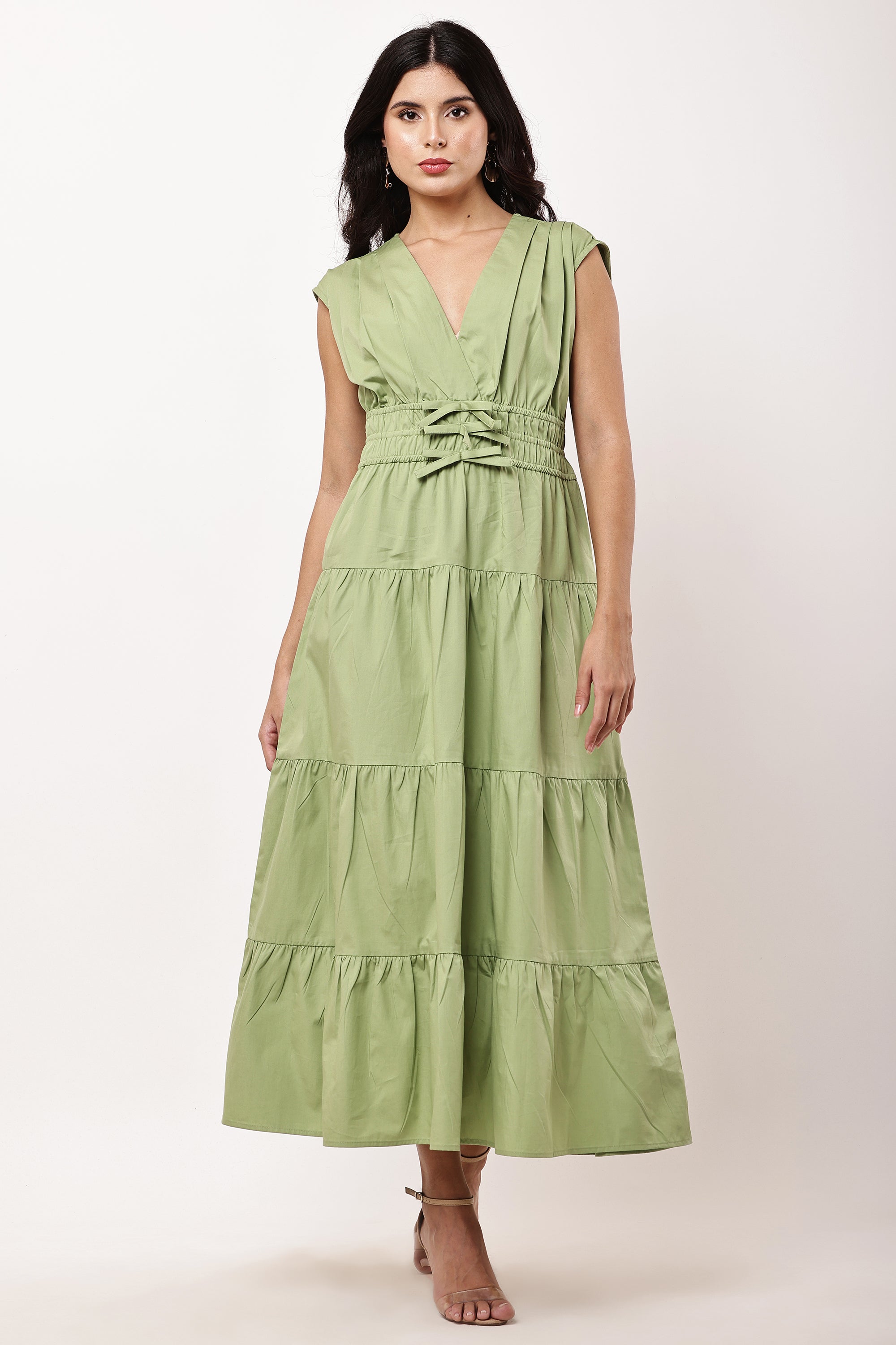 Selena Sage Green Maxi Dress | 100% Cotton V-Neck | Women's Summer Dress