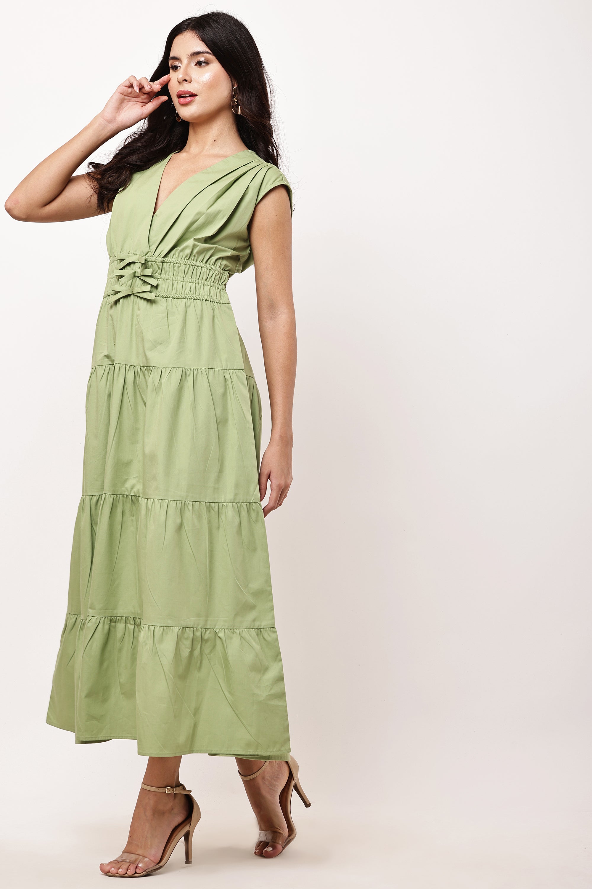 Selena Sage Green Sleeveless Maxi Dress - Side View