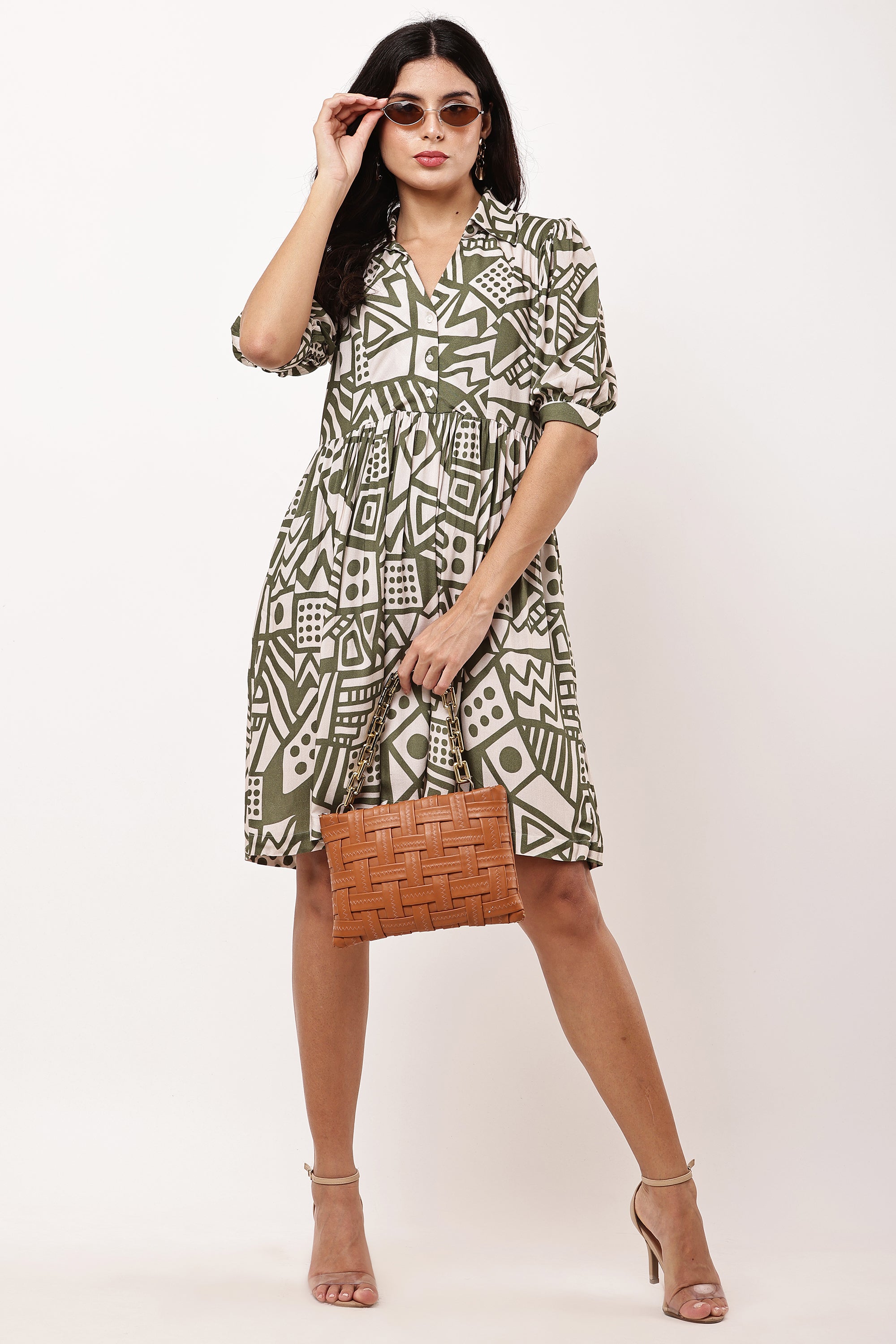 Celine Terra Green Mini Dress - Full Body View