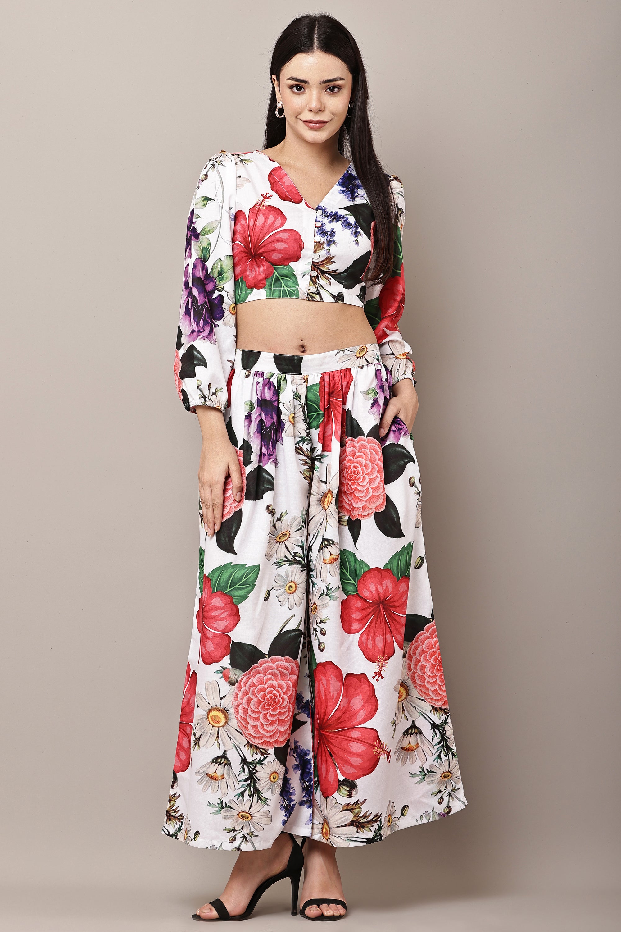 Hibiscus Paradise Vibrant Floral Co-ord Set - Full Body View