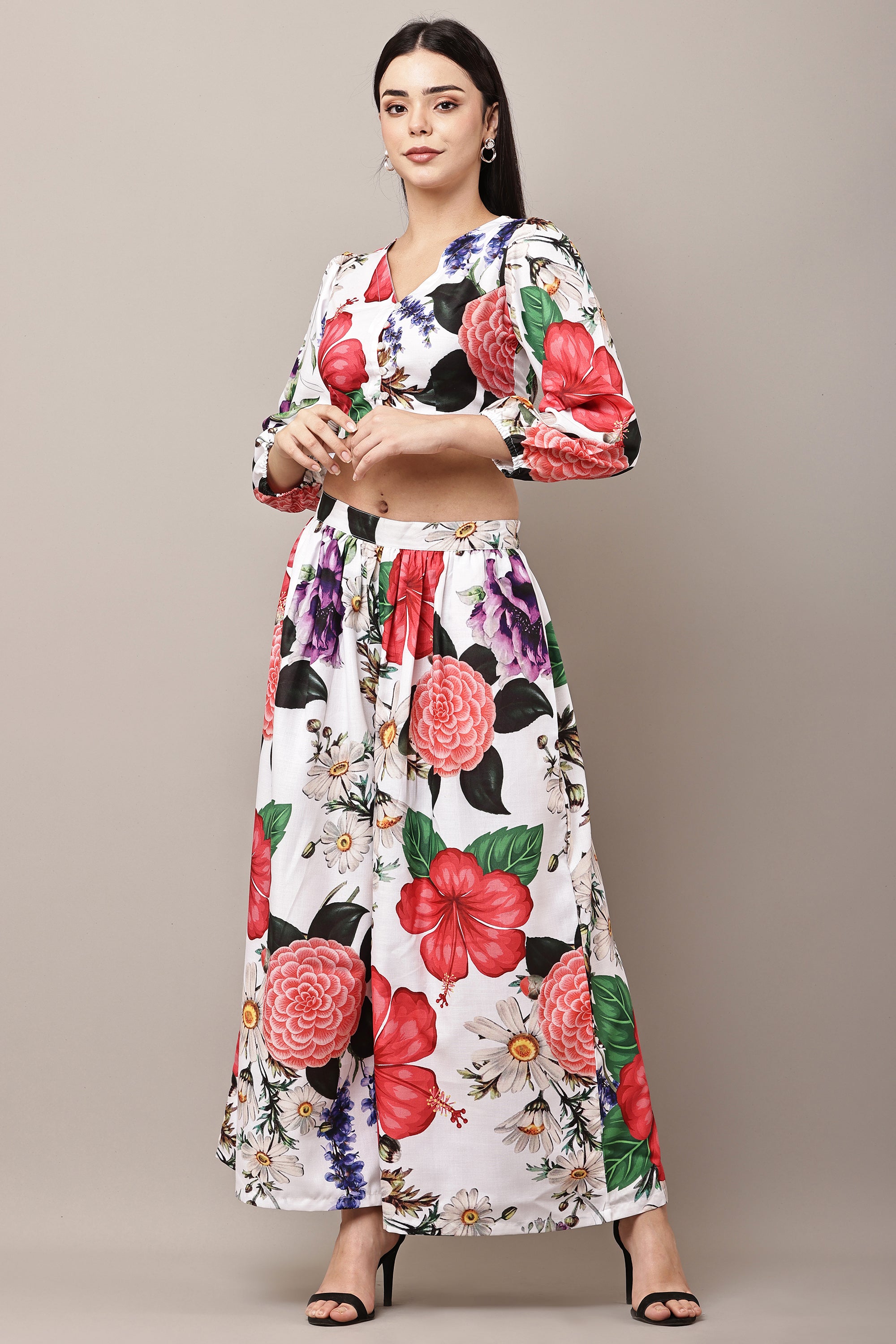 Hibiscus Paradise Floral Co-ord Set | Crop Top & Palazzo Pants