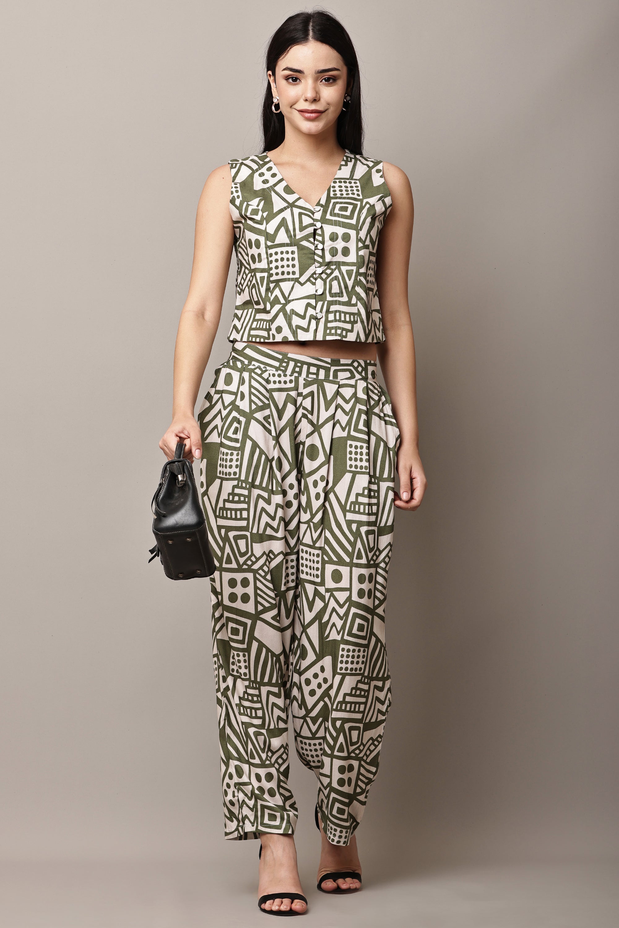 Mosaic Maven Geometric Print Co-ord Set - Front Full Body View