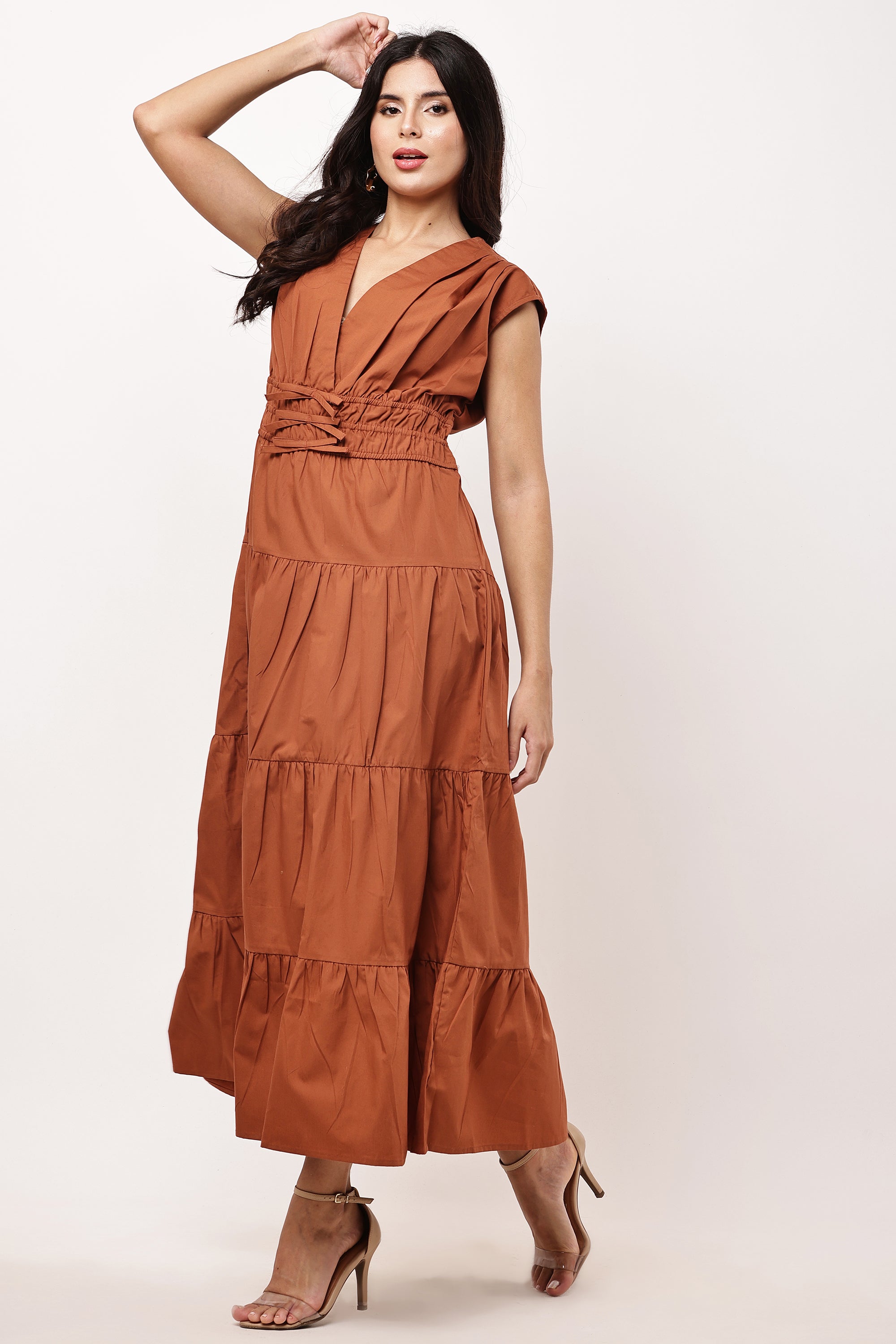 Elowen Ember Rust Brown Tiered Maxi Dress - Side View