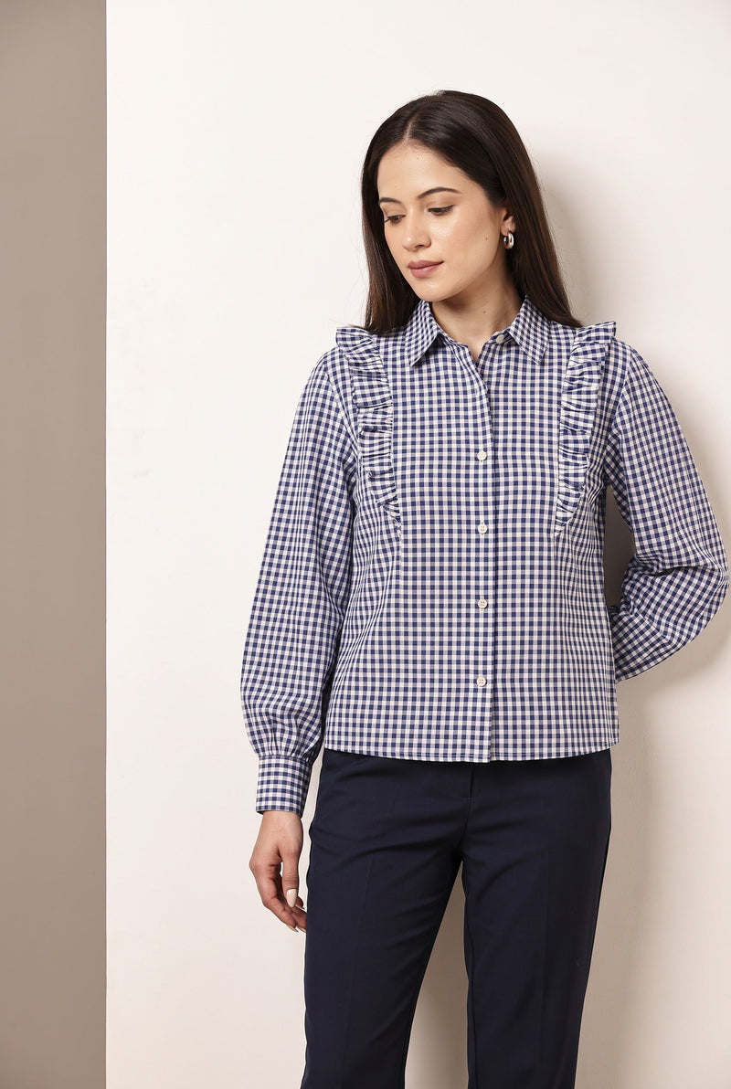Ameera women’s shirts and tops collection with gingham cotton ruffle shirt