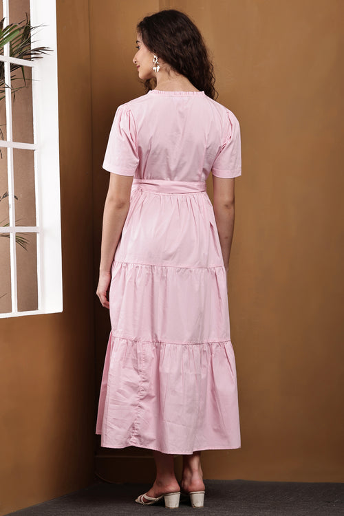 Elise Blush Pink Tiered Maxi Dress - Back View
