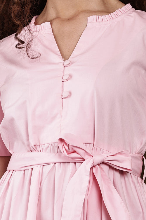 Elise Blush Maxi Dress - Waist Tie Belt Detail Close-up
