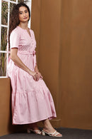 Elise Blush Pink Tiered Maxi Dress - Full Body View
