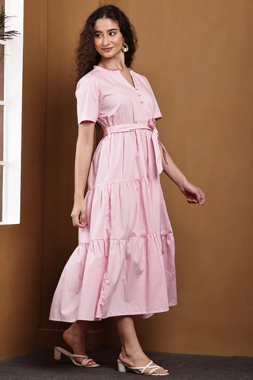 Elise Blush Pink Tiered Maxi Dress - Side View
