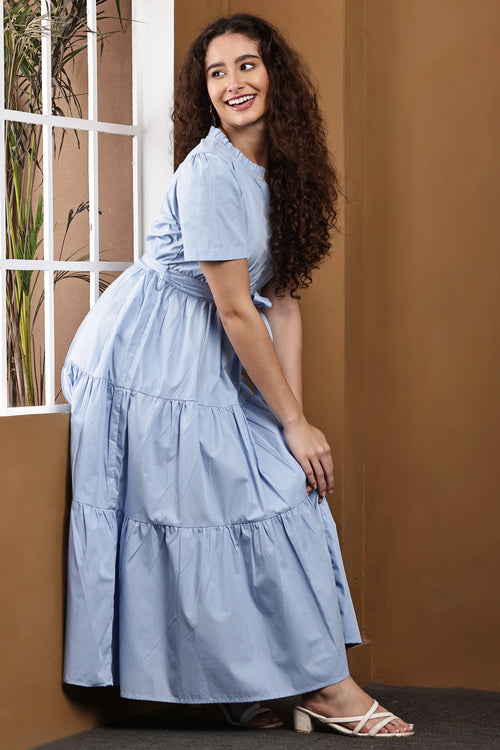 Liora Mist Sky Blue Tiered Maxi Dress - Side View

