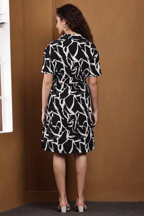 Ink Whisper Black Abstract Print Mini Dress - Back View
