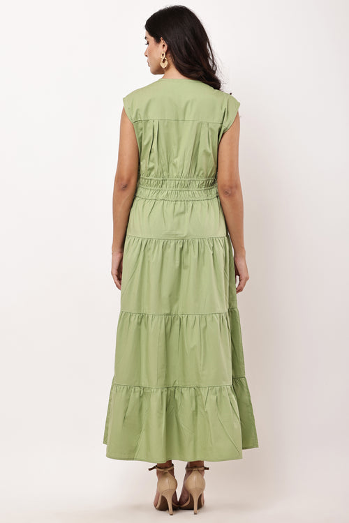 Selena Sage Green Sleeveless Maxi Dress - Back View
