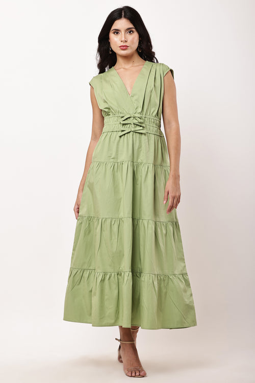 Selena Sage Green Sleeveless Maxi Dress - Front View
