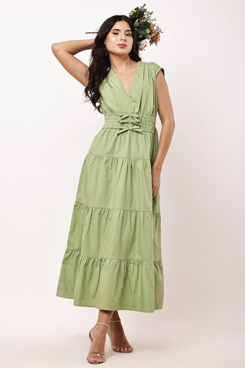 Selena Sage Green Maxi Dress - Full Body View
