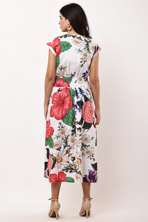 Flora Bloom Floral Print Cotton Midi Dress - Back View
