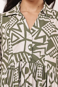 Celine Terra Geometric Pattern Detail - Green and Off-White Print Design
