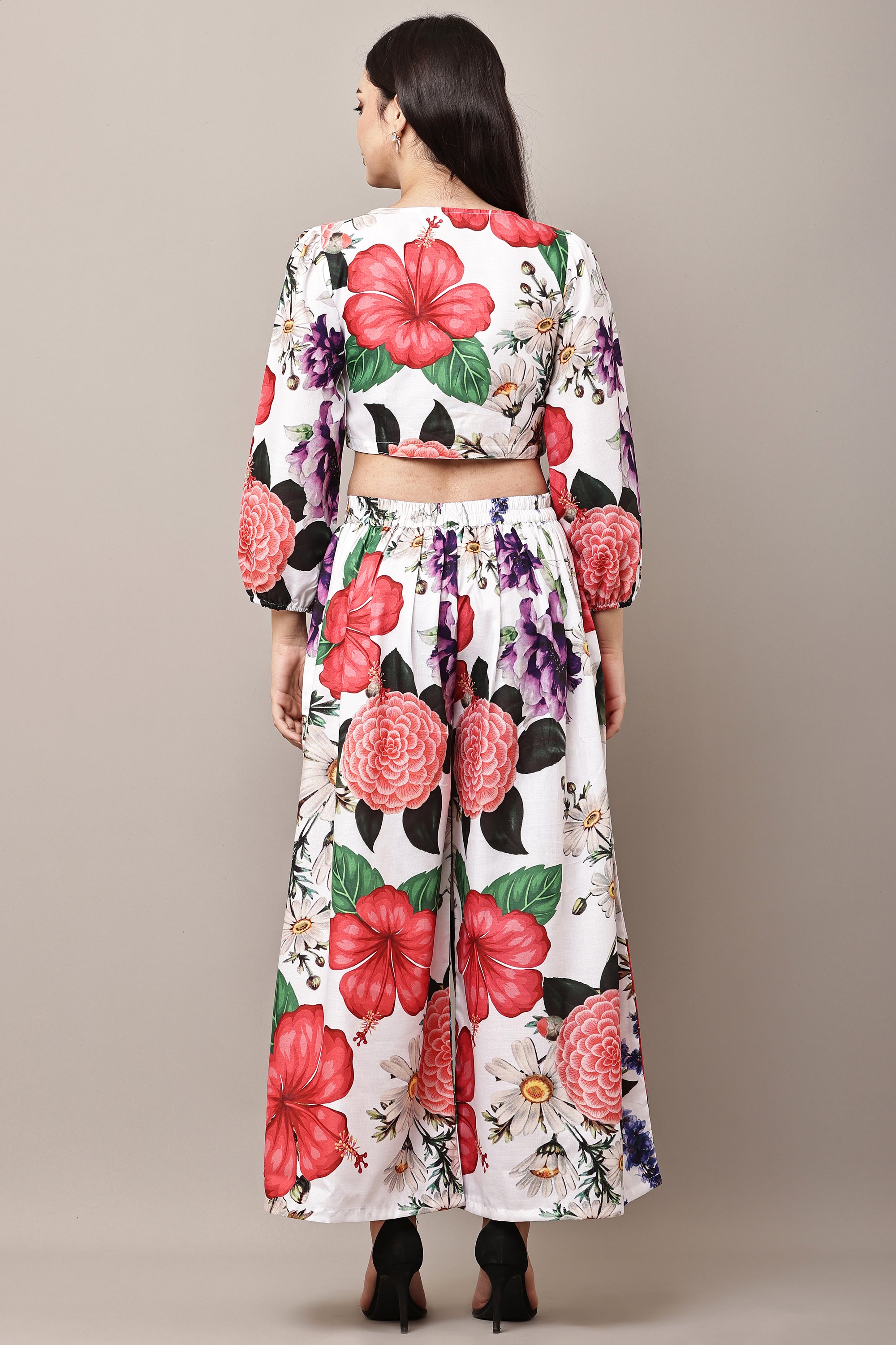 Hibiscus Paradise Floral Co-ord Set | Crop Top & Palazzo Pants