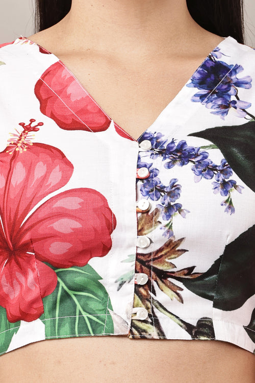 Hibiscus Paradise Floral Pattern Detail - Pink Red Green Hibiscus Print
