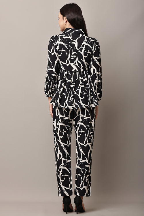 Luna Script Black and White Abstract Print Co-ord Set - Back View
