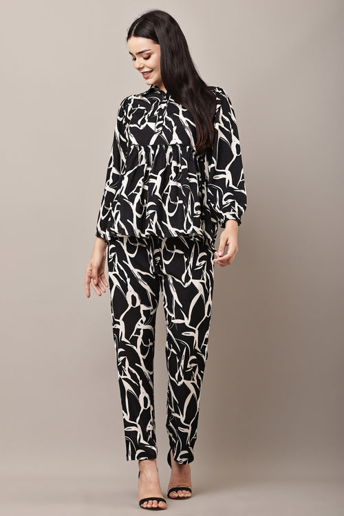 Luna Script Black and White Abstract Print Co-ord Set - Front View
