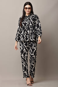 Luna Script Black and White Co-ord Set - Front View Alternate Angle
