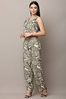 Mosaic Maven Olive Green Geometric Print Co-ord Set - Side View
