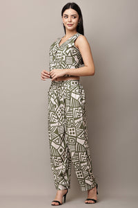Mosaic Maven Olive Green Geometric Print Co-ord Set - Side View
