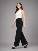 Pleated High-Waist Wide-Leg Cotton Twill Trousers – Black