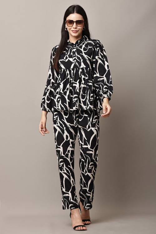 Luna Script Black and White Co-ord Set - Front View Alternate Angle
