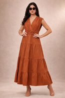 Elowen Ember Rust Brown Tiered Maxi Dress - look View