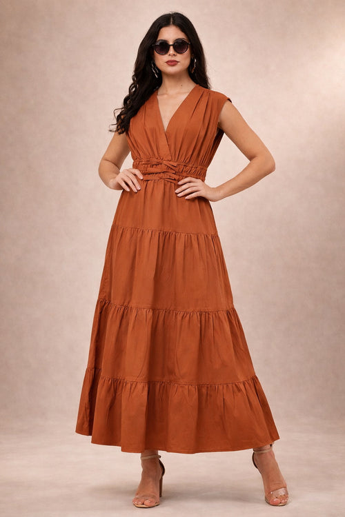 Elowen Ember Rust Brown Tiered Maxi Dress - look View