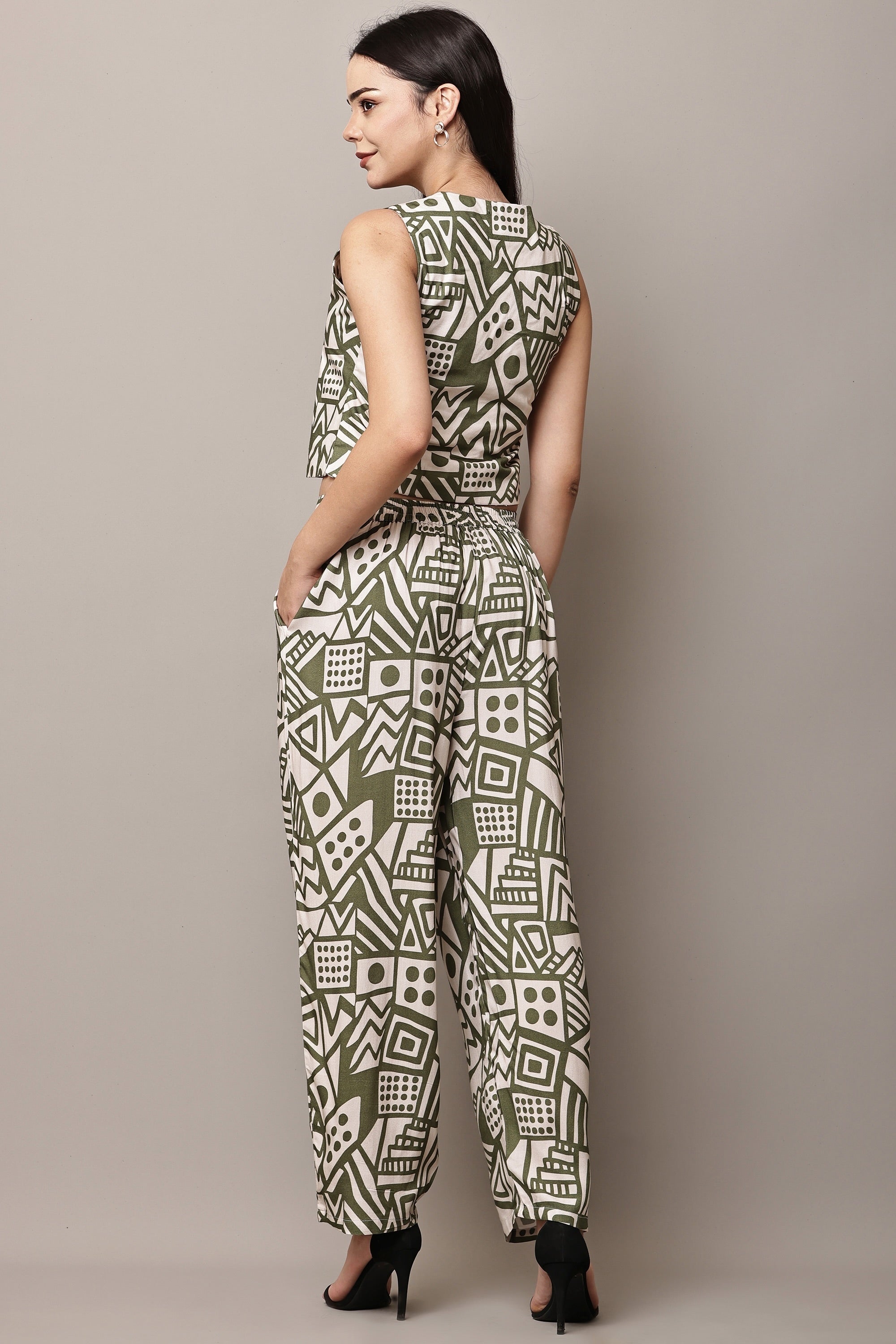 Green_White_Crop_Top_Pants Against plain background