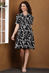Ink Whisper Black Abstract Mini Dress