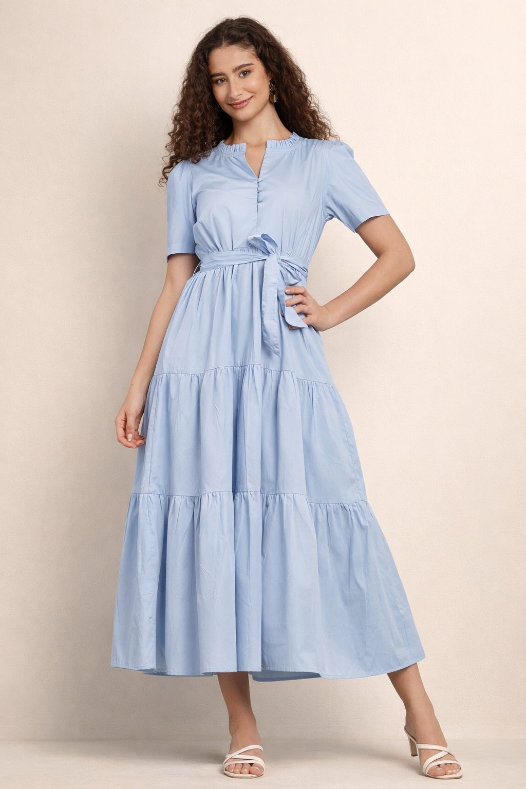 Liora Mist Sky Blue Tiered Maxi Dress