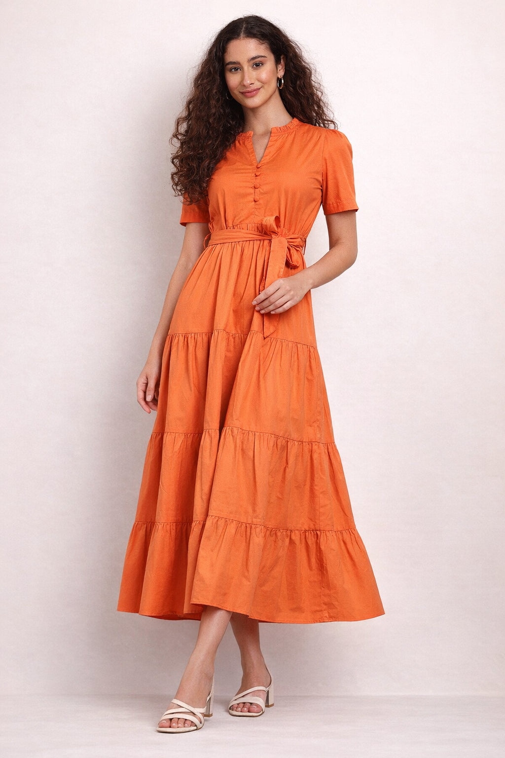 Maeve Bright Orange Tiered Maxi Dress