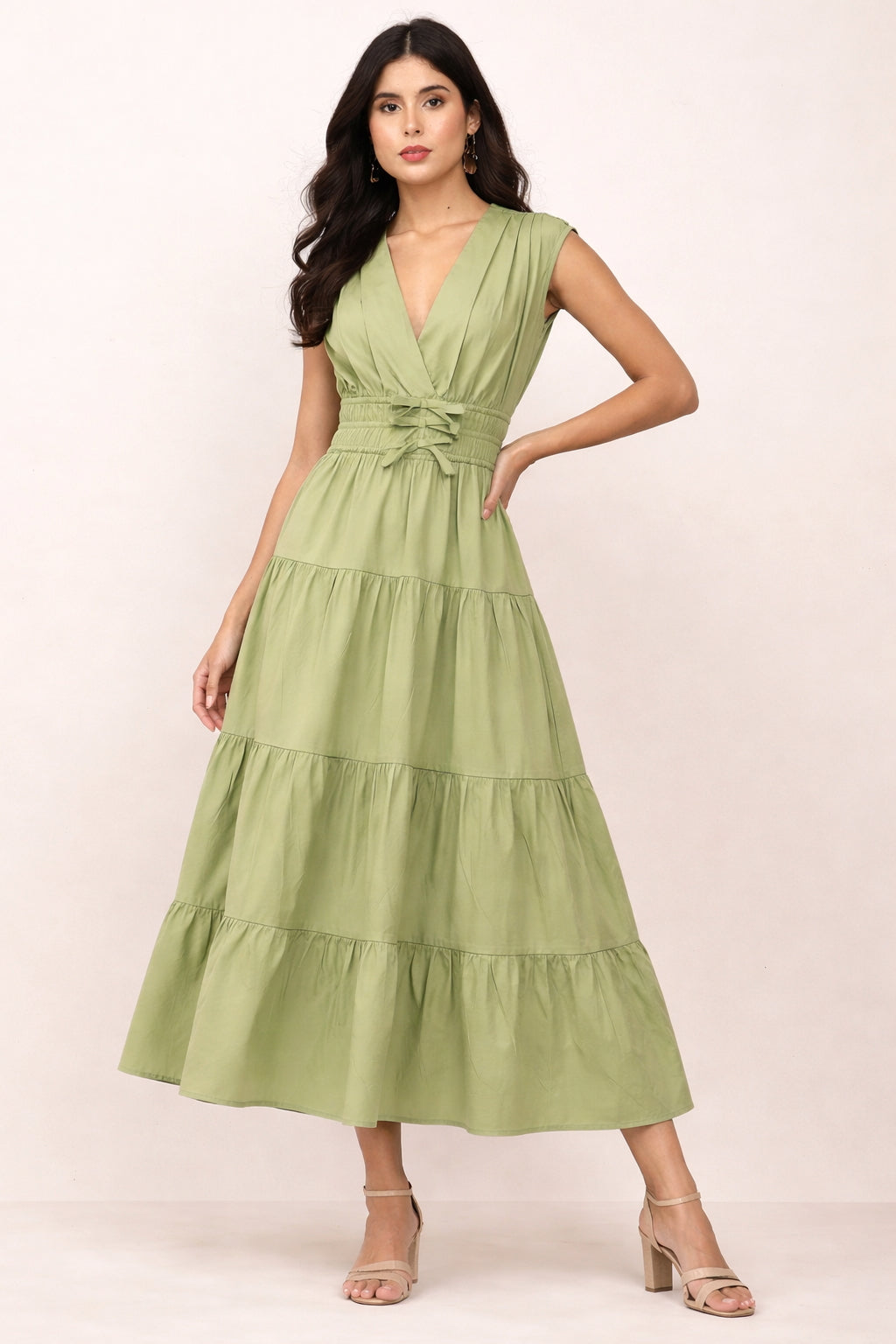Selena Sage Green Sleeveless Maxi Dress | AMEERA Selena Sage Green Sleeveless Maxi Dress | AMEERA