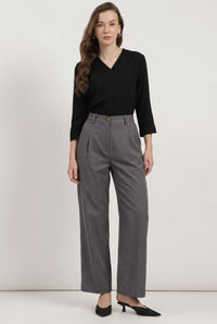 Women’s Grey High-Rise Cotton Trousers