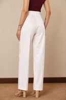 Ameera ivory white high-rise parallel cotton satin trousers for women styled with a burgundy top