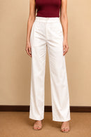 Ameera ivory white high-rise parallel cotton satin trousers for women styled with a burgundy top