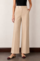 Ameera light beige high-rise parallel cotton satin trousers for women with side pockets and matte finish