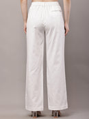 Women’s white pleated high-waist wide-leg cotton twill trousers back view