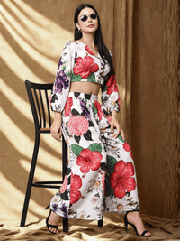 Hibiscus Paradise Floral Co-ord Set | Crop Top & Palazzo Pants